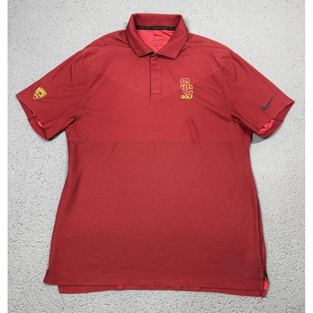 Nike Dri Fit ADV USC Trojans Polo Shirt Mens M Red NCAA Golf Tiger Woods